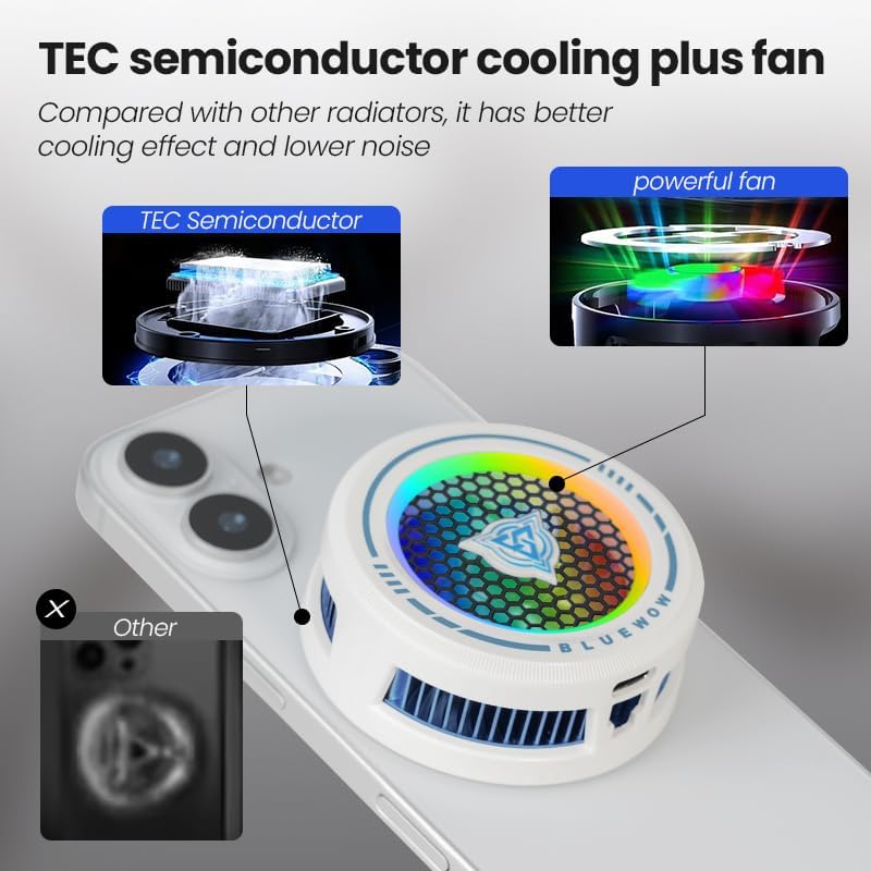 X109 PRO Phone Cooler Kit - Magnetic & Clip-On Gaming Fan with TEC Cooling, 3 Smart Modes, RGB Light & Triggers for iPhone, CODM, PUBG Mobile - Black - Image 4