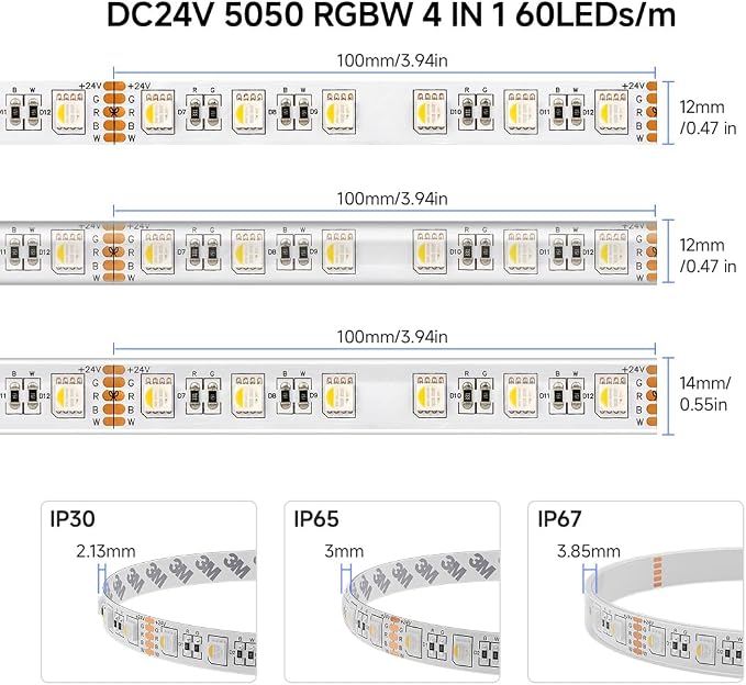 BTF-LIGHTING RGBW LED Strip Cool White 16.4ft 60LED DC24V UL Listed IP65 - Image 7