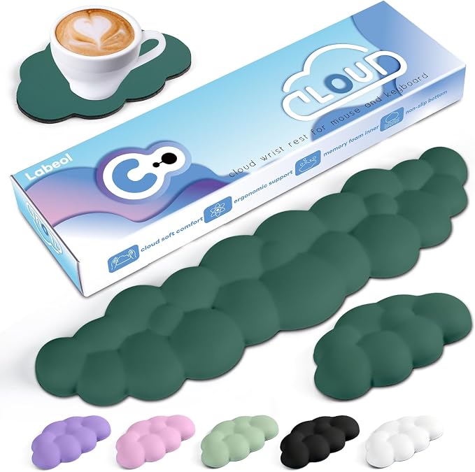 Cloud Wrist Rest for Computer Keyboard Arm Wrist Rest with Non-Slip Base Extended Wrist Rest Ergonomic Memory Foam for Keyboard and Mouse Typing Pain Relief, Office, Gaming, Computer by Labeol