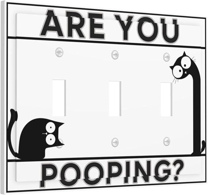 Decorative Light Switch Covers Funny Bathroom Art with Are You Pooping Sign 3 Gang Wall Plate Covers Triple Toggle Electrical Switchplate 3 Hole Dimmer Faceplate for Country Farmhouse Decor - Image 2