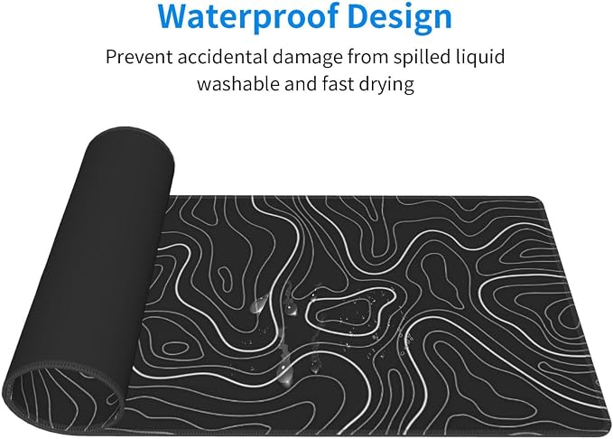 Extended Gaming Mouse Pad, Large Gaming Mouse Waterproof with Stitched Edges, Non-Slip Desktop Pad for Home and Office, Level Up Your 31.5x11.8 Inch… (Black Topographic) - Image 3