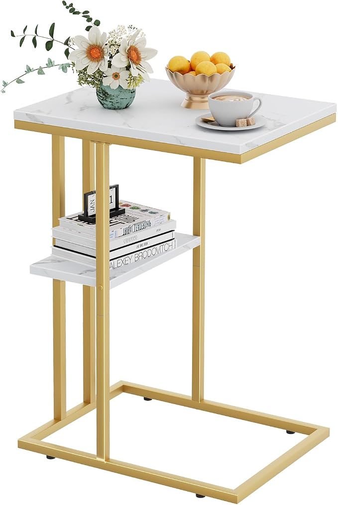 C Shaped End Table, Couch Side Table that Slide Under by Katrawu
