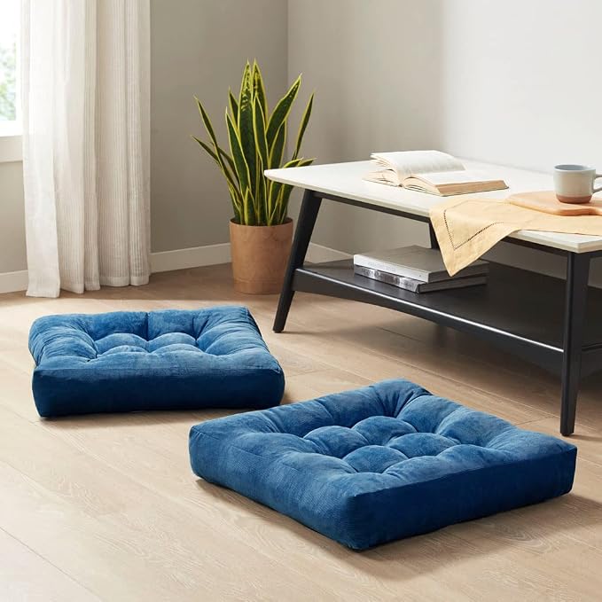 Floor Pillows Set of 6, Large Meditation Cushion for Adults, 22 Inch Square | Reading nook & office use, Tatami seating, Corduroy cover, 3.5 in thick, Shredded memory foam fill, Navy yoga pad - Image 2