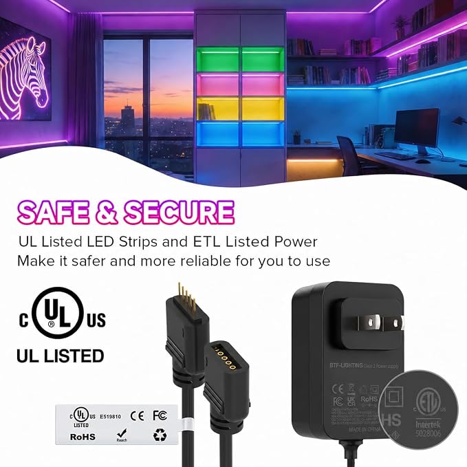 BTF-LIGHTING 9.8FT RGB Color Changing UL Listed DC24V COB LED Strip Kit - Image 3