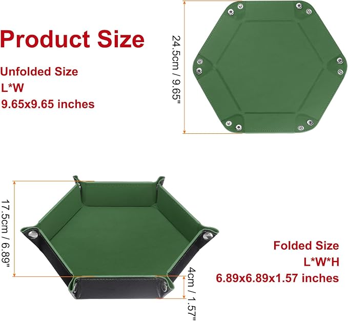 HARFINGTON PU Leather Dice Tray Unisex Valet Tray Folding Hexagon Tray Portable Entryway Table Nightstand Bedside Desk Holder for Key Wallet Watch Coin Jewelry, Olive Green - Image 2
