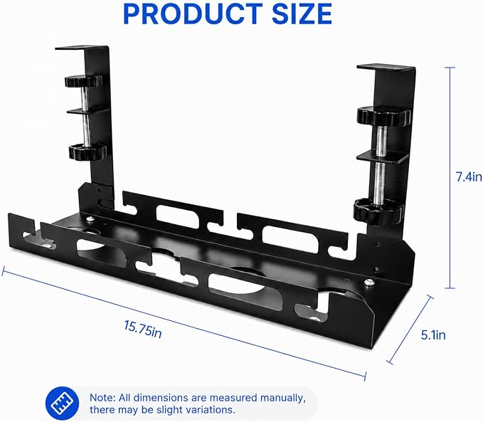 Under Desk Cable Management Tray, 15.75" No Drill Clamp-On Metal Cable Tray for Power Strip, Compact Under Desk Cord Organizer and Wire Management Holder for Office, Gaming Desk, Standing Desk - Image 2