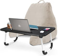 Nestl Reading Pillow with Portable Laptop Lap Desk - Shredded Memory Foam Back Support Pillow for Sitting Up in Bed and Couch Rest Pillows with Arms, Bed Tray Table with Foldable Legs, Linen by Nestl