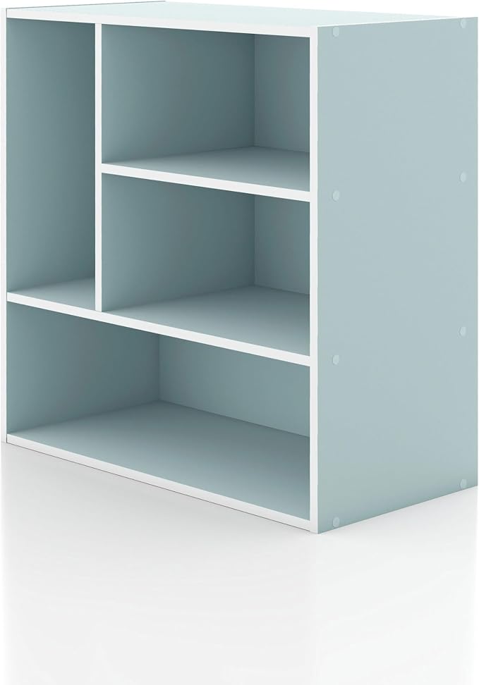 Homes: Inside + Out Apexa 4-Vertical Storage Organizer Shelves, Stackable Wood Bookcase for Organization, Dorm Teen Room Decor & Home Office, Light Blue by HOMESInsideOut
