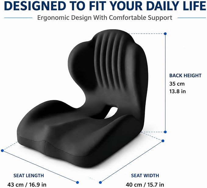 L-Shaped Ergonomic Seat Cushion with Lumbar Support for Office Chair Black | Memory Foam Orthopedic Cushion with Coccyx Hollow, Tailbone Pain Relief for Car, Truck, Gaming Chair, Travel - Image 7