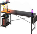 Bestier Gaming Desk with Shelves, 61 Inch Large PC Gaming Table with LED Lights, Led Gamer Desk with 4 Tiers Reversible Storage Shelves for Game & Bedroom Room (Black Grained) by Bestier