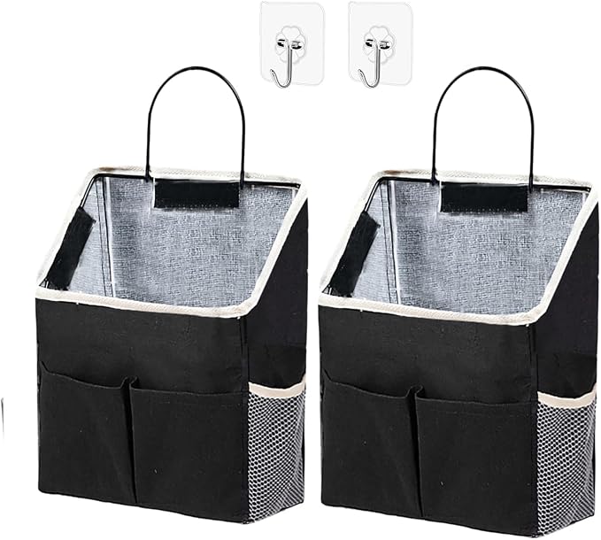 2pcs Wall Hanging Storage Bag,Wall Hanging Organizer Bags with Pockets, Wall Organizer Storage for Dormitory Bathroom Bedroom Kitchen(Black) by Someteth