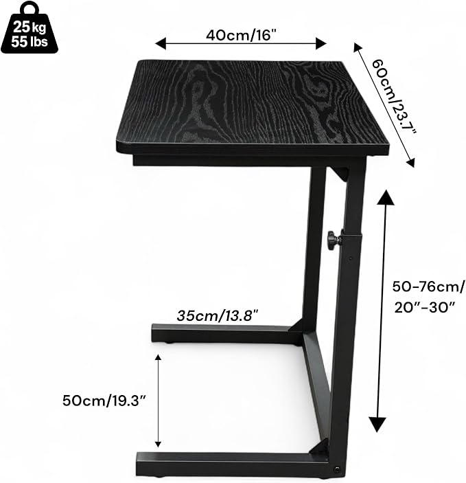 Height Adjustable C-Shaped Sofa Side Table, Laptop Table for Couch & Bed, Black - Image 2