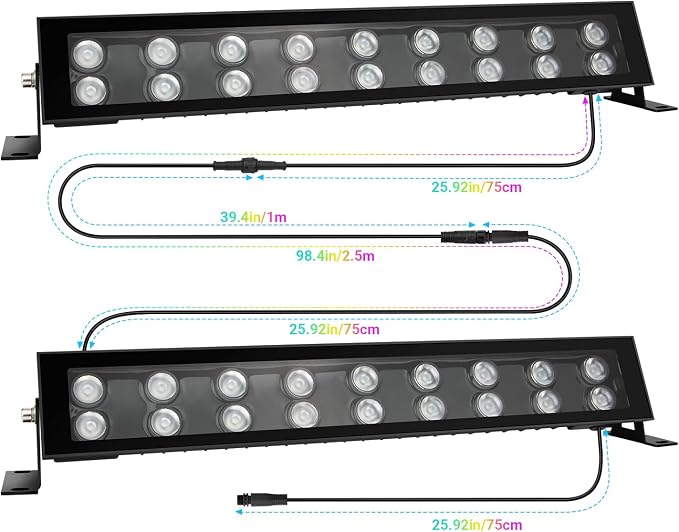 LED Stage Wash Light Bar 4Pack - 72W RGB DJ Light Bar - 1M Extended Adapter Cable - 3 Pack - Image 3