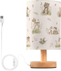 Bedside Table Lamp Woodland Animals Nightstand Lamp with Wood Forest Fox Deer Rabbit Bird Bear Mushroom Desk Lamps for Bedroom Living Room Nursery Office Home Decor by Oarencol