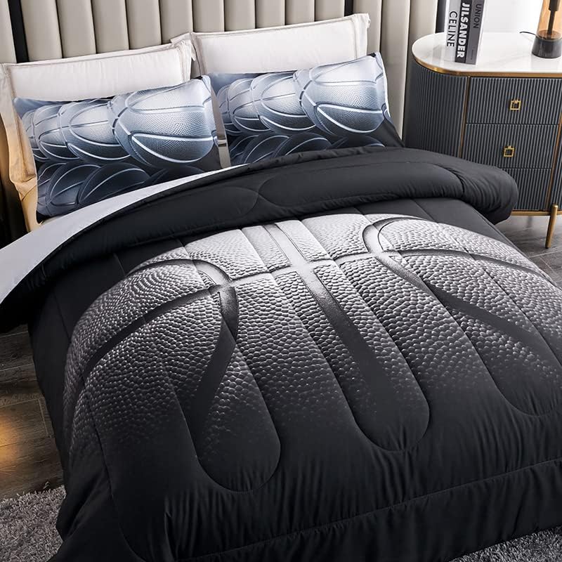 Basketball Comforter Set,Sports Basketall Bedding Set with Pillowcases, Boys Comforter Set Twin,Black Ultra Soft Microfiber Kids Bed Set,Basketball Bedding for Teen Boy Kids - Image 2
