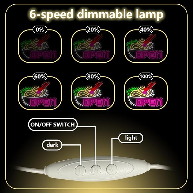 Ramen Open Neon Sign, Ramen Led Neon Sign Light for Wall Decor Noodle Business Open Light Up Sign Lamp for Restaurant Ramen Shop Store Kitchen Home Bar Cafe Dinning Room USB Powered(15.8"*10.7") - Image 4