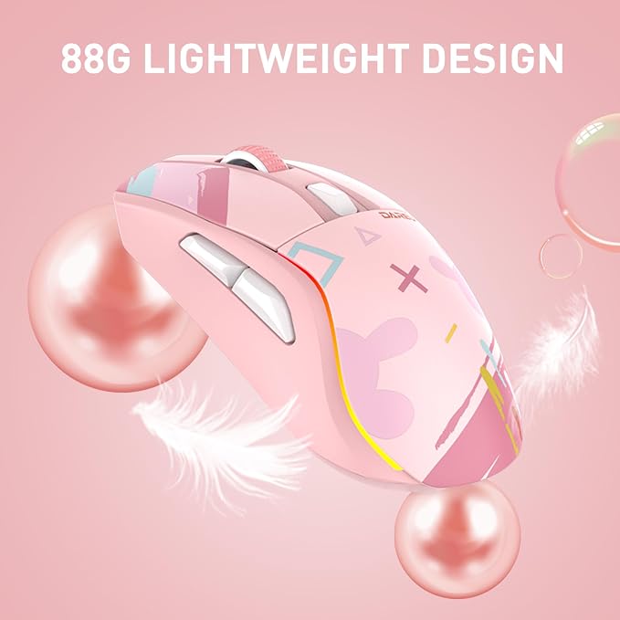 DAREU A950 Pink Wireless Gaming Mouse with Charging Dock,88g Lightweight - Image 6