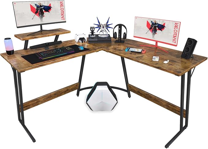 Homall L Shaped Gaming Desk Computer Corner Desk PC Gaming Desk Table with Large Monitor Riser Stand for Home Office Sturdy Writing Workstation (Classical Brown, 51 Inch) by Homall