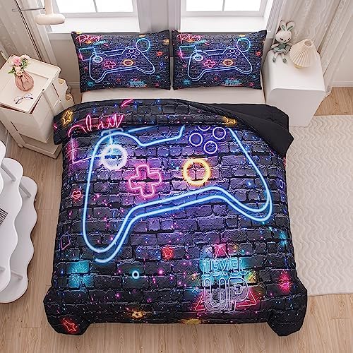 NINENINE 5PCS Gaming Bedding Sets,Twin Size Bedding Set for Boys, Twin Comforter Sets for Boys Kids with 1Comforter, 1Flat Sheet, 1Fitted Sheet, 2Pillowcases - Image 3