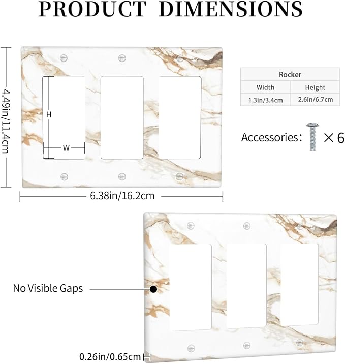 Decorative Outlet Covers Abstract Luxury White Gold Marble 3 Gang Gfci Wall Plate Triple Rocker Light Switch Covers Electrical Receptacle Switchplate Plug Faceplate for Bedroom Decor - Image 5