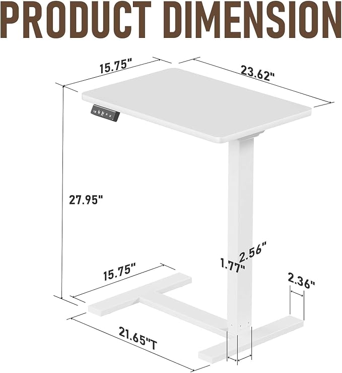 Ywin Electric Overbed Table with Wheels, Height Adjustable - Image 2