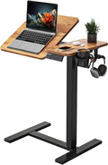 YIHAYO Adjustable Overbed Bedside Table with Wheels, 28 x 16 Inches Electric Mobile Standing Desk, Laptop Desk, Movable Overbed Tables Hospital Home Use, Rustic Brown by YIHAYO