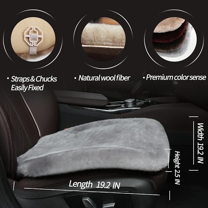 LLB Genuine Sheepskin Car Seat Cushion Seat Covers for Cars Trucks SUV Comfort Seat Protector Pad for Car Driver Seat Car Accessories for Women Office Chair Car Decor (Grey, Front Seat Cushion-1 Pc) - Image 3