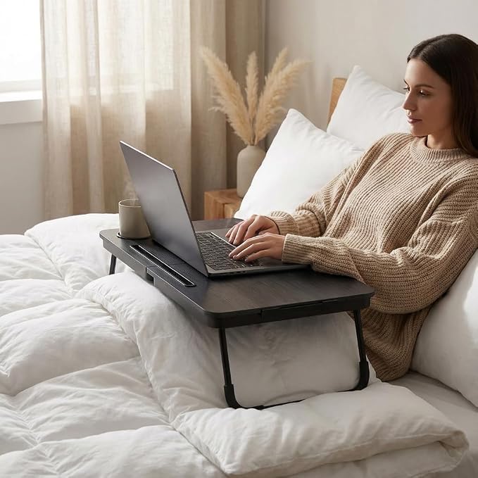BUYIFY 23.4" Foldable Lap Desk Bed Table with Cup Holder Tray Black - Image 5