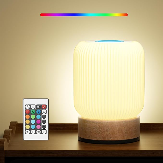 Night Light, Bedside Table Lamp with Touch & Remote Control, 13 RGB Colors 6-Level Dimmable, Rechargeable Cordless for Bedroom, Nursery, Gaming Room, Party by JaoNanl