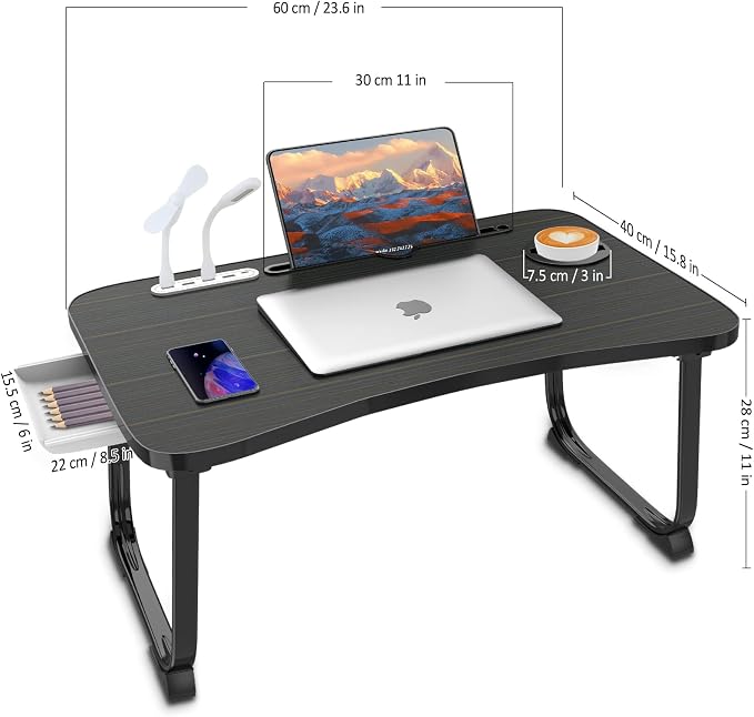 Fayquaze Laptop Bed Desk, Portable Foldable Laptop Bed Table with USB Charge Port Storage Drawer and Cup Holder, Lap Desk Notebook Stand Tray Table Serving Tray for Eating, Reading and Working - Image 7
