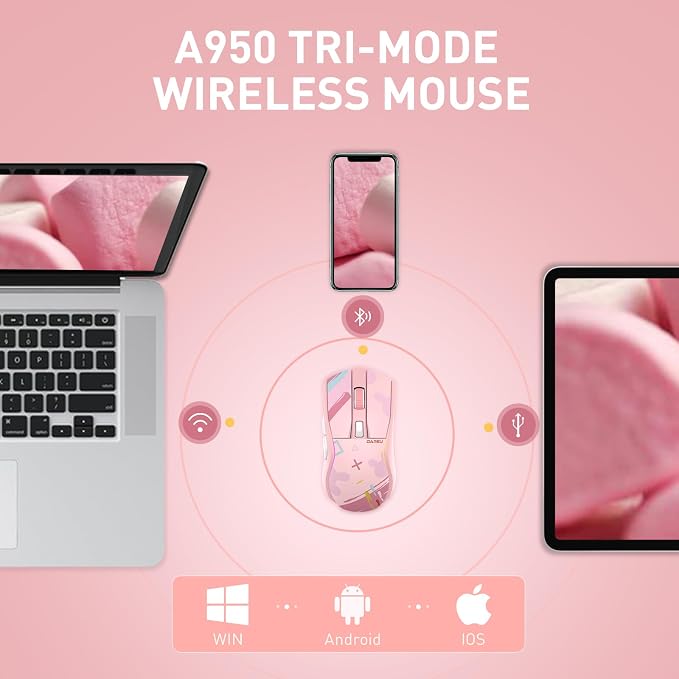DAREU A950 Pink Wireless Gaming Mouse with Charging Dock,88g Lightweight - Image 3