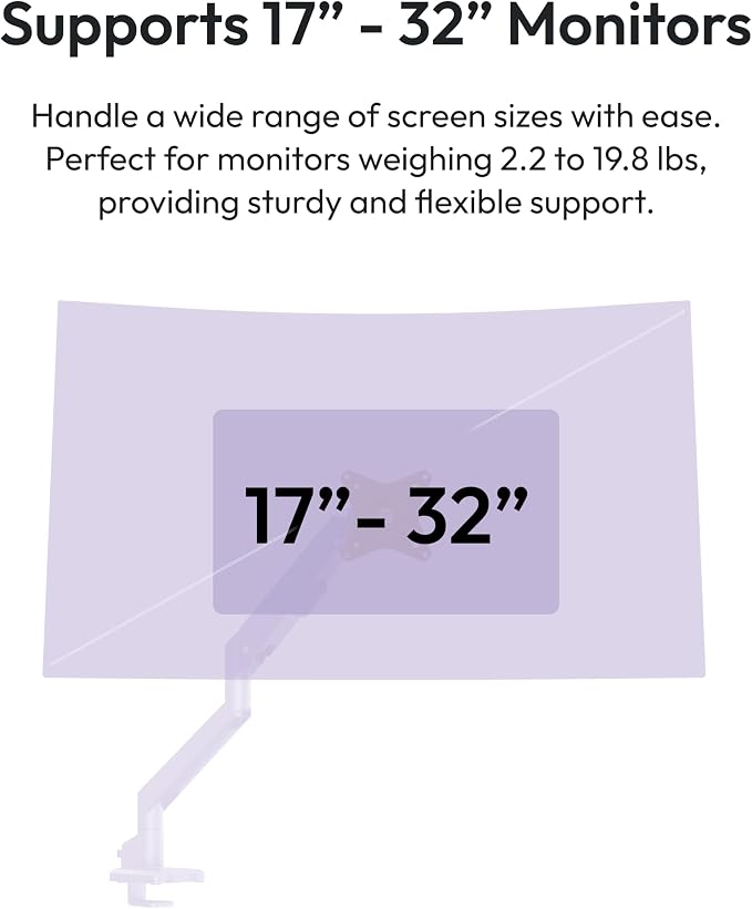 Pixio PS1S Wave Purple Single Monitor Arm Stand Desk Mount - Fits up to 32 inches Monitors and up to 19.8lbs. VESA Compatibility and Integrated Cable Management - Image 2