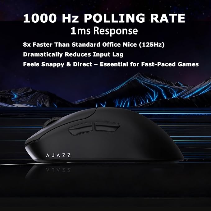 AJ179 V2 Wireless Gaming Mouse, Tri-Mode 2.4G/Bluetooth/Wired, 800mAh Battery Inside a 61g Ultra-Light Shell, 24000 DPI, 6 Programmable Buttons, Right-Handed Ergonomic, On-Board Memory – Black - Image 8