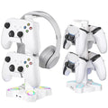 KDD Gaming Headphones Stand, Rotatable Headset Stand with Light Modes - Controller Holder with 2 USB Charging Ports and 3.5mm - Earphone Hanger Accessories for Desktop Gamer(White) by KDD