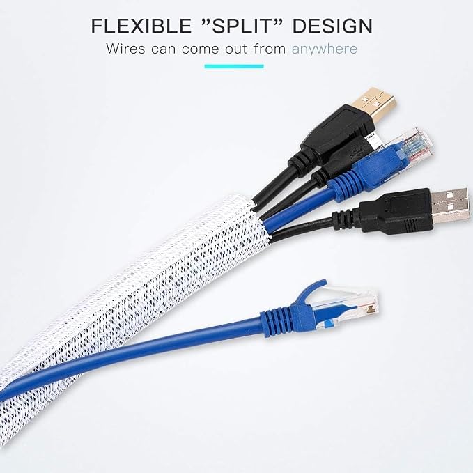 AGPTEK Cable Sleeve, 6.6ft - 2/3 inch Cable Management Cord Hider, White - Image 7