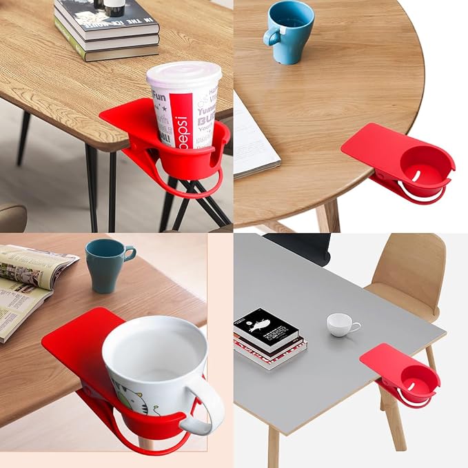 YOY Drink Cup Holder Clip - Table Desk Side Water Glass Beer Bottle Beverage Soda Coffee Mug Holder Cup Saucer Clip Design for Home Office, Red - Image 4