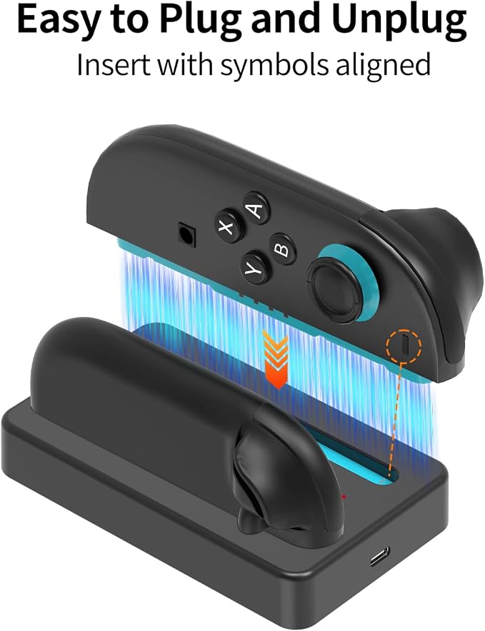 Charging Dock for Nintendo Switch 2 Joycon Charger, Controller Charging Station with LED Indicator, Dual Joy Con Charger Stand with Thumb Grips Joystick Caps, Black Gaming Accessories - Image 3