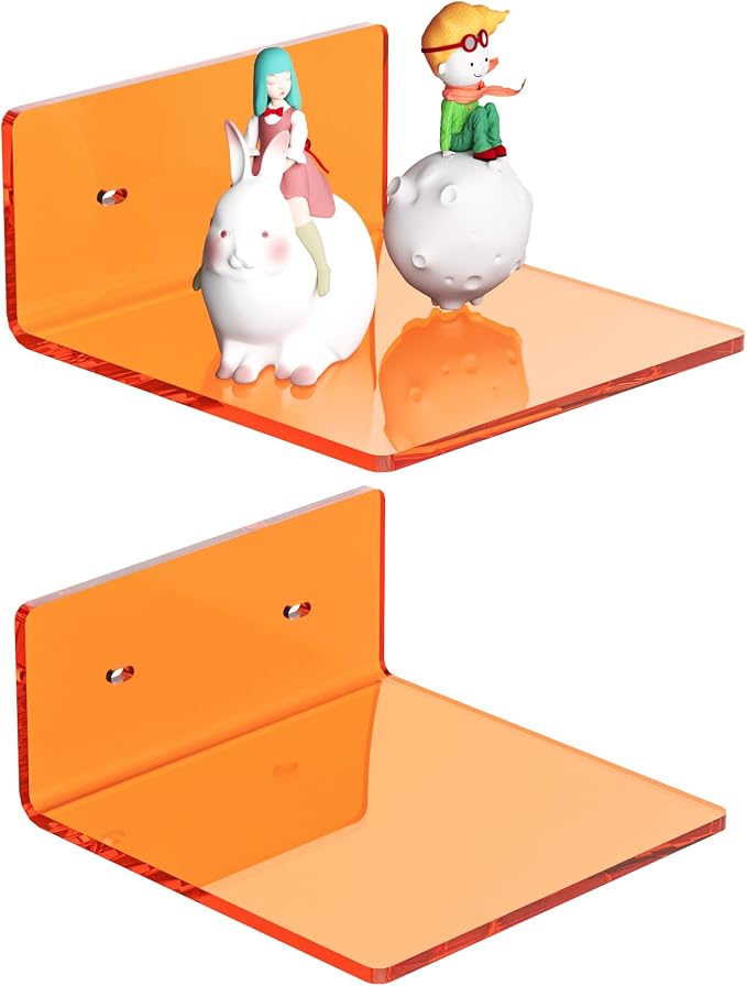 Sezanrpt 6 Inches Small Orange Wall Shelves Set of 2, Wall Mounted Display Shelf Rack for Bedroom, Living Room, Smart Speaker, Clock, Decoration, 2 Pack by Sezanrpt