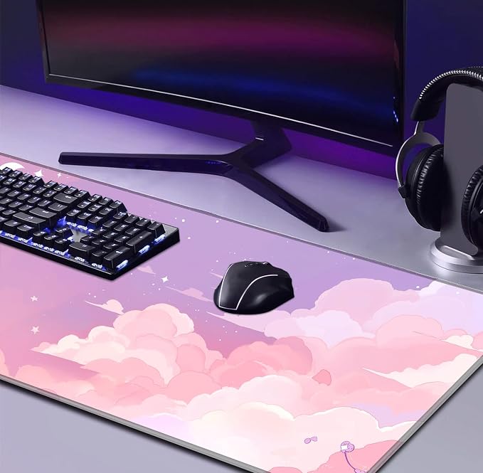 Beautiful Pink Cloud Mouse Pad, Suitable for Girls' Office Decoration Pad | Large Extended Mouse Pad; Full Desk Coverage; Waterproof Coating; Stable Anti-Slide Base For Gaming, Office, Study Daily Use - Image 4