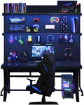 Multi-Functional Gaming Desk with Built-in Monitor Stand, Pegboard Hutch, RGB Lighting, Cable Management, Wireless Charger & Power Outlet, Designed for Gaming Setup Home Office Desk Desk B 120cm by HGTRH