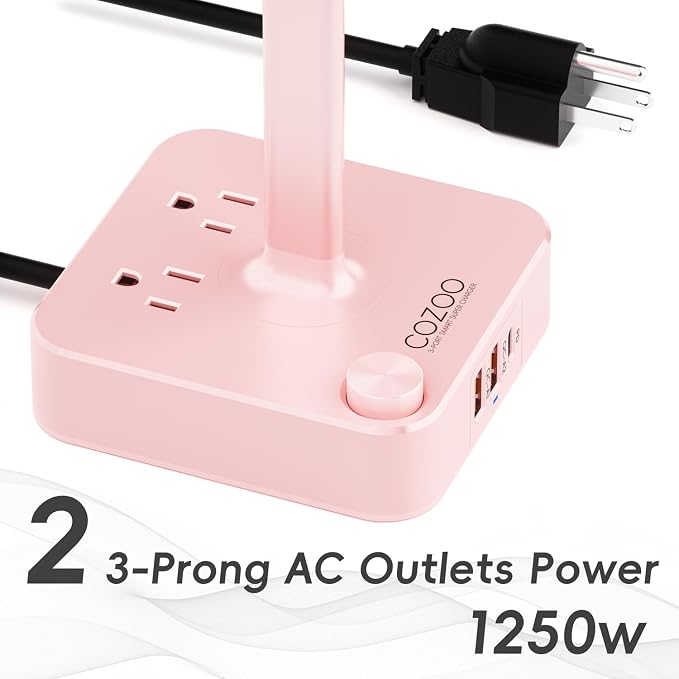 cozoo Headphone Stand with Charger, USB C, Gifts for Gamers Men, Pink | Gaming Headset Stand Holder for Desk, 3 USB(1 USB C) and 2 AC Outlets Charging Ports, Headphone Hanger, Gamer Gifts for Men - Image 5