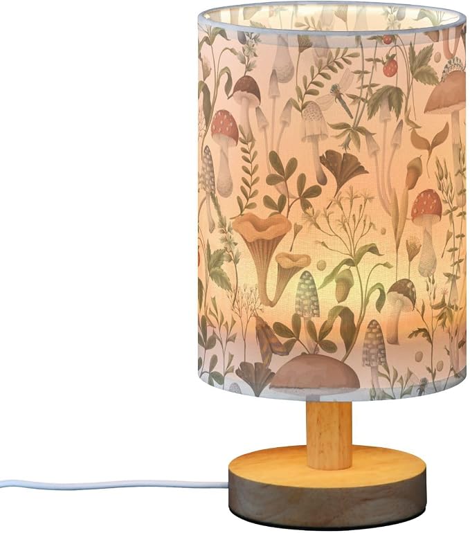 Bedside Table Lamp Mushrooms Nightstand Lamp with Wood Vintage Flower Leaves Desk Lamps for Bedroom Living Room Nursery Office Home Decor - Image 2