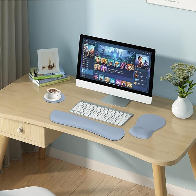 RICHEN Wrist Rest Support for Mouse Pad&Keyboard Set with Coaster,Concave Curved Memory Foam, Non-Slip Base Pain Relief Comfortable Easy Typing Pad for Home/Office (Light Blue) - Image 7