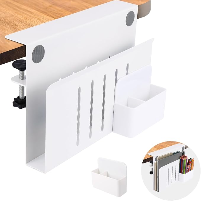 Desk Side Storage, Under Desk Laptop Mount, Table Side Hanging File Organizer, No Drill Clamp On Cable Management Tray, Laptop Holder with Magnetic Pen Holder for Office and Home by CIBOTIES