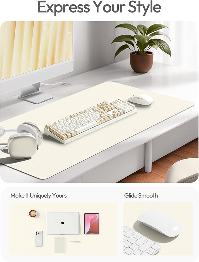 YSAGi Leather Desk Protector, Office Mat, Large Mouse Mat, Non-Slip PU Leather Blotter, Laptop Pad, Waterproof Writing Pad for Office and Home (Cream, 47" x 17") - Image 2