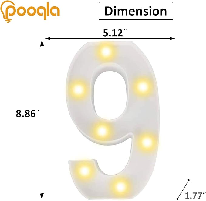 Pooqla LED Light Up Numbers 9, Warm White and Colorful Lighted Marquee Numbers with Remote, Lighted Numbers for 9th 19th Birthday Decorations, Gift for Girls Boys Her Him Anniversary Home Party Decor - Image 6