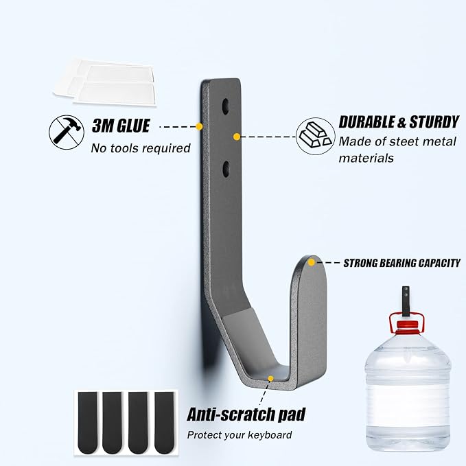Keyboard Wall Mount Storage,Metal Wall Hanger Rack with Adhesive & Screw in, Universal for Gaming Mechanical Keyboards, for Devices Thickness < 2.5cm - Image 2
