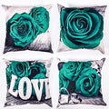 Emerald Green Pillow Covers 20x20” Set of 4, Rose Floral Decorative Pillow Cover Throw for Bedroom Sofa Couch Green Flower Cushion Pillowcase Outdoor Patio Cotton Linen Square Home Furniture Decor by YOOOAHU