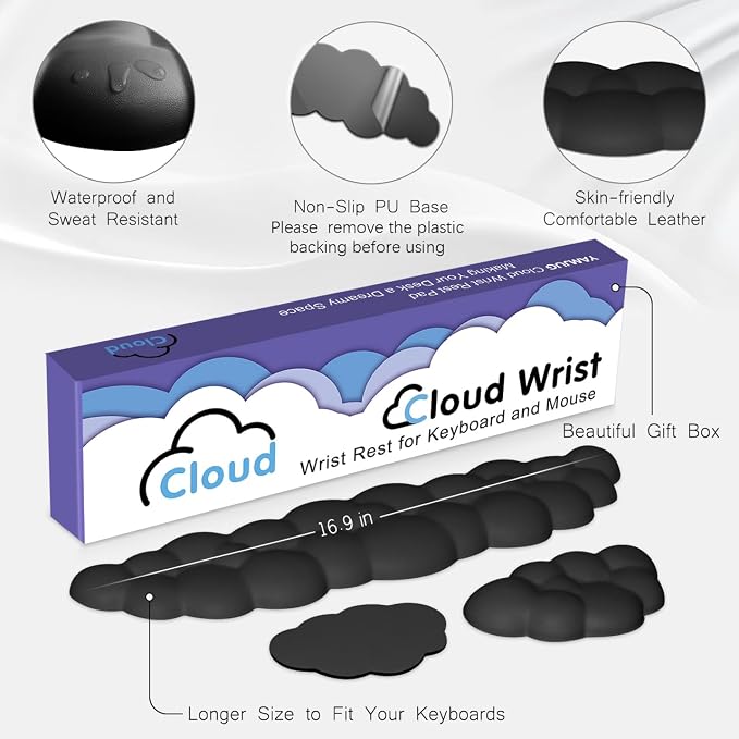 4 in 1 Ergonomic Leather Cloud Wrist Rest Keyboard and Mouse Pad & Coaster | Full 4-Piece Set, Non-Slip PU Base, Soft Memory Foam Comfort For Long Work/Gaming Hours, Cute Desk Decor, Easy To Clean - Image 5