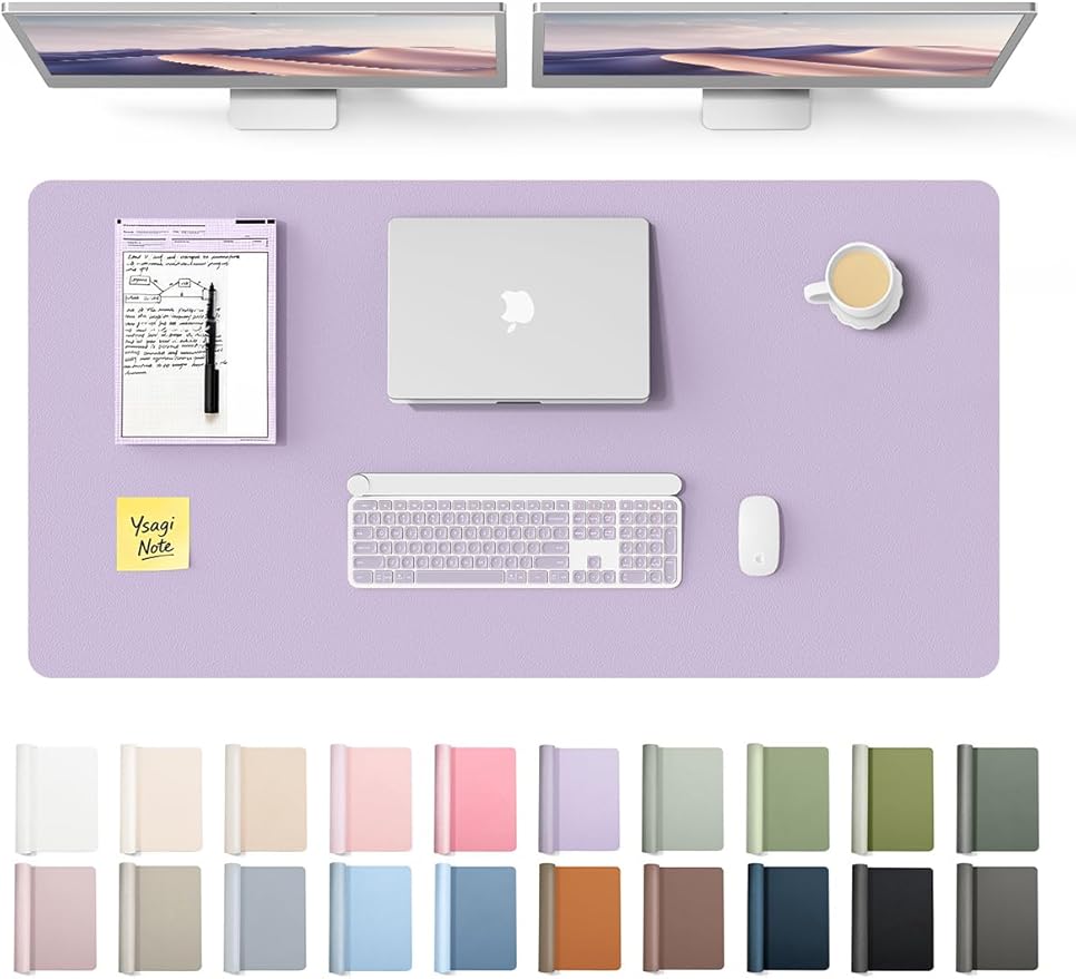 YSAGi Leather Desk Protector, Office Mat, Large Mouse Mat, Non-Slip PU Leather Blotter, Laptop Desk Pad, Waterproof Writing Pad for Office and Home (Light Purple, 47.2" x 23.6") by YSAGi